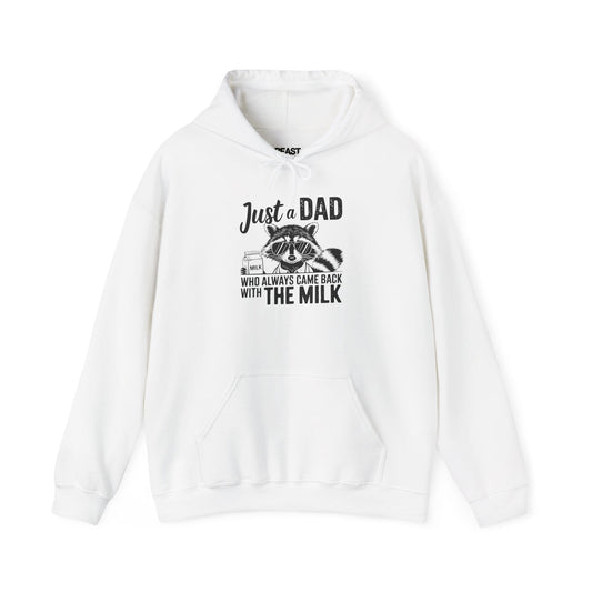 dark heather hoodie with came back with the milk raccoon sunglasses funny dad design