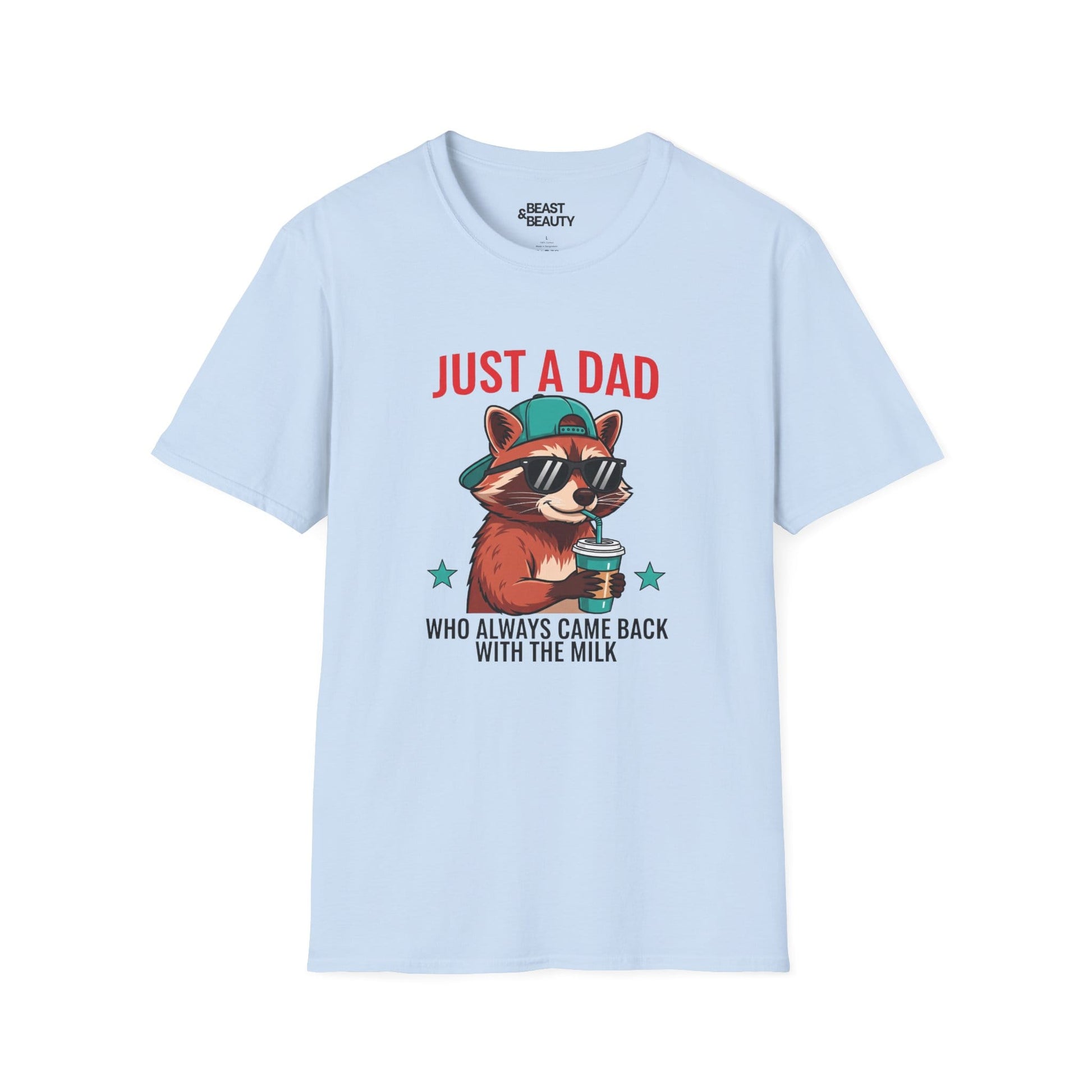 just a dad who came back with the milk t-shirt cool raccoon dad tee sizes s-3xl light blue t-shirt Christmas gift idea