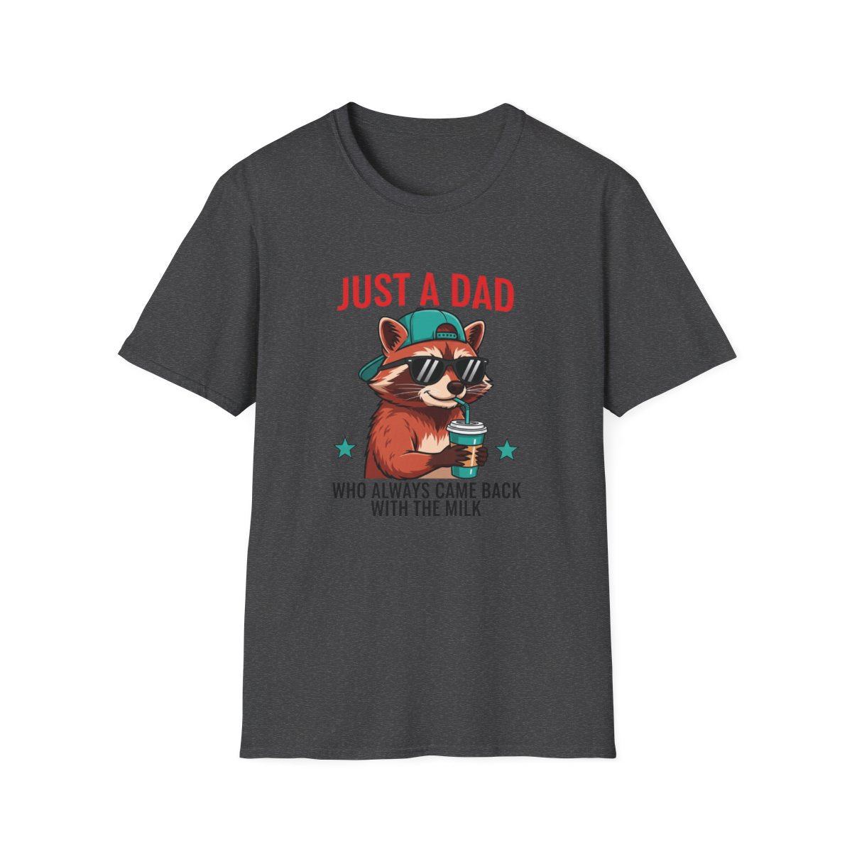 close-up detail of cool raccoon character with reflective sunglasses on t-shirt