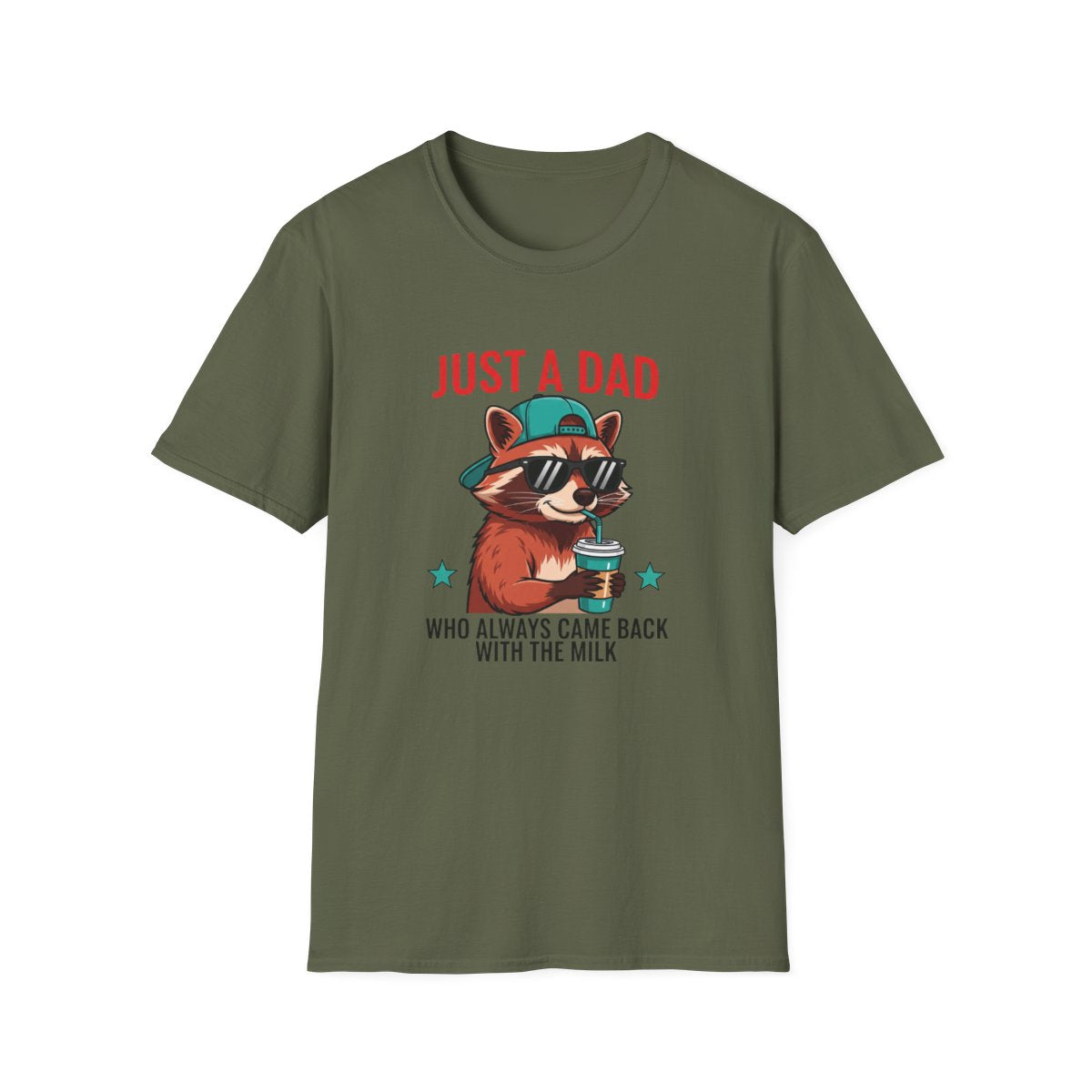 sport grey t-shirt with funny dad joke raccoon illustration