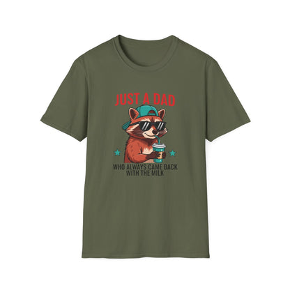 sport grey t-shirt with funny dad joke raccoon illustration