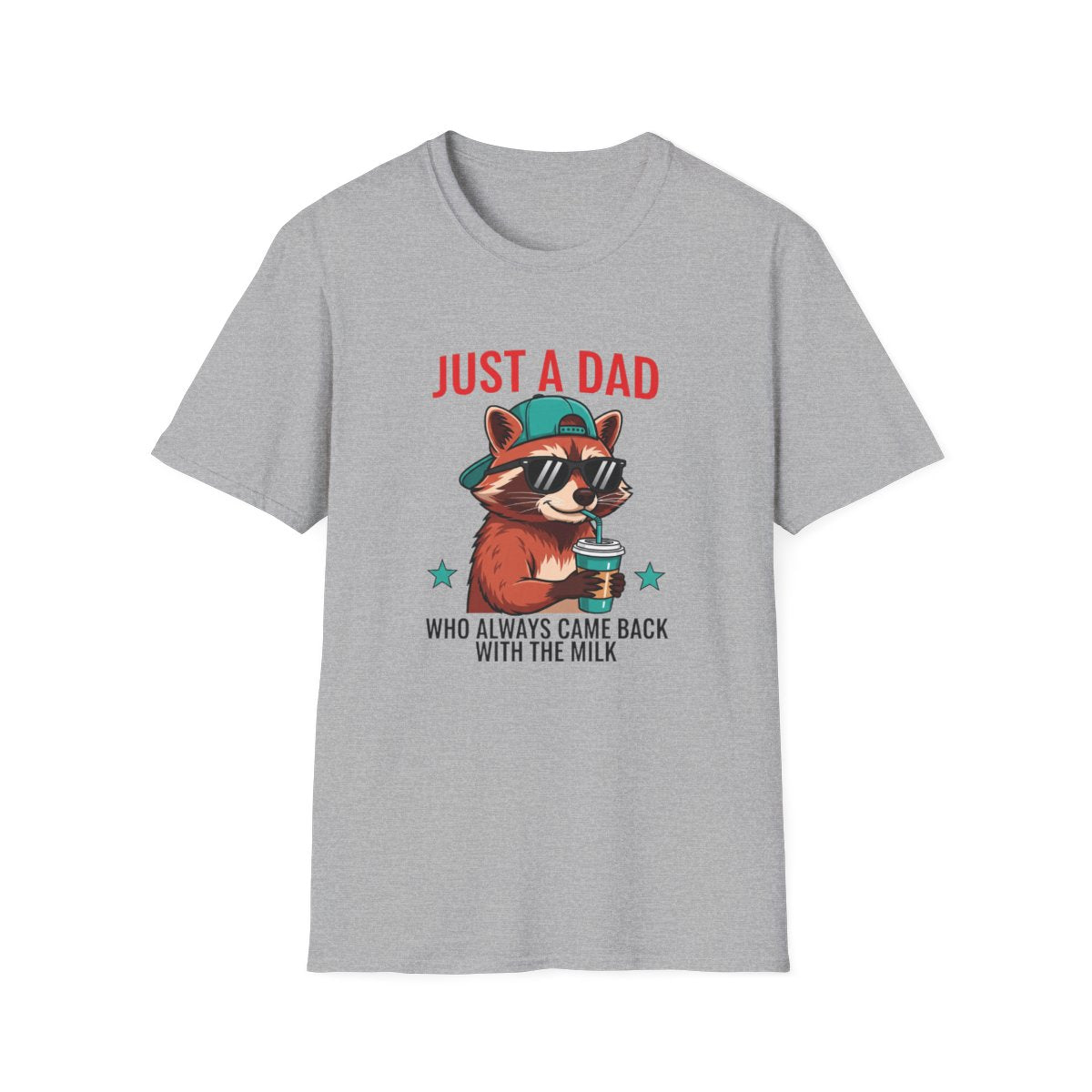 military green t-shirt with cool raccoon dad graphic