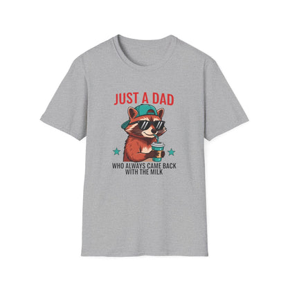 military green t-shirt with cool raccoon dad graphic