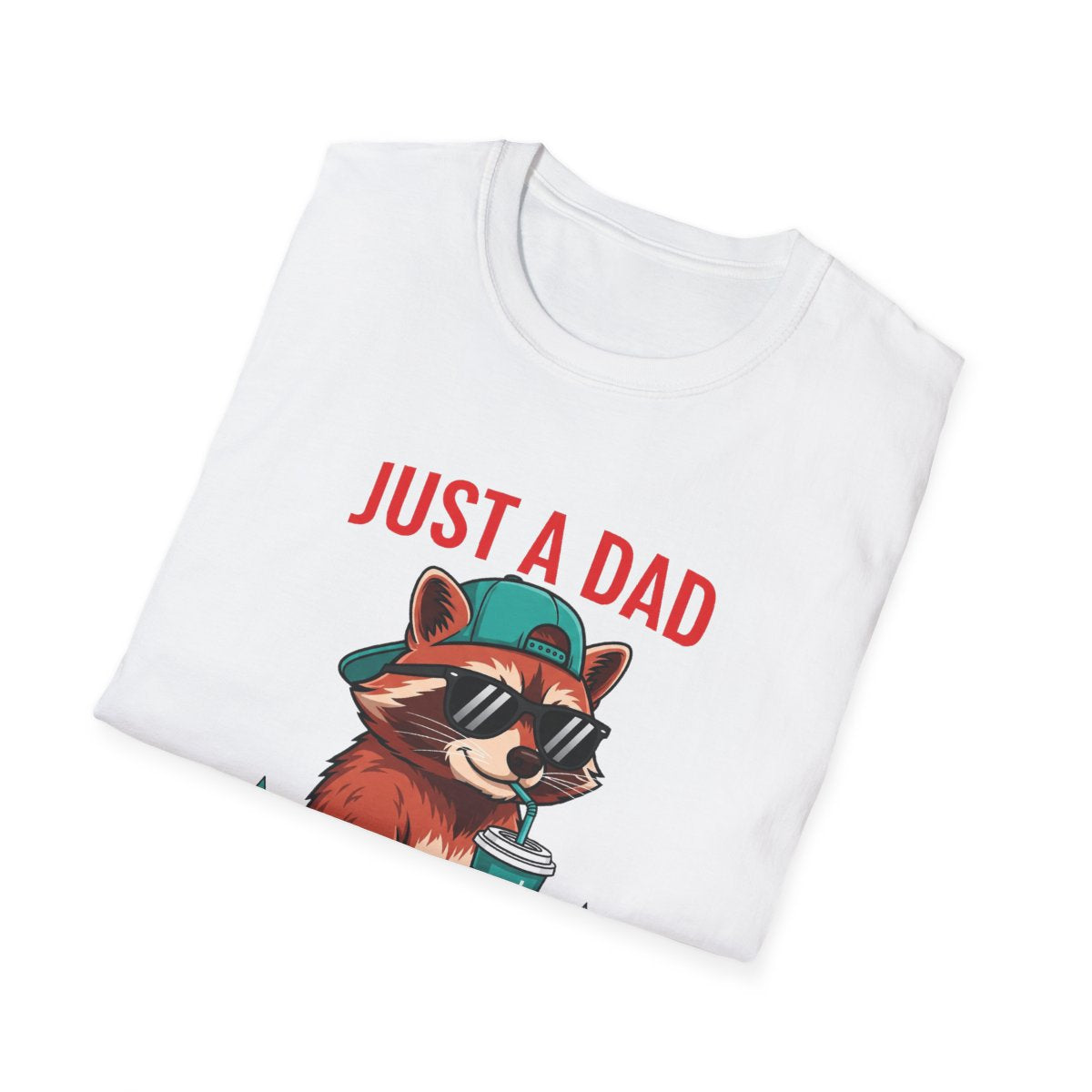 light blue t-shirt with just a dad who came back with the milk raccoon graphic