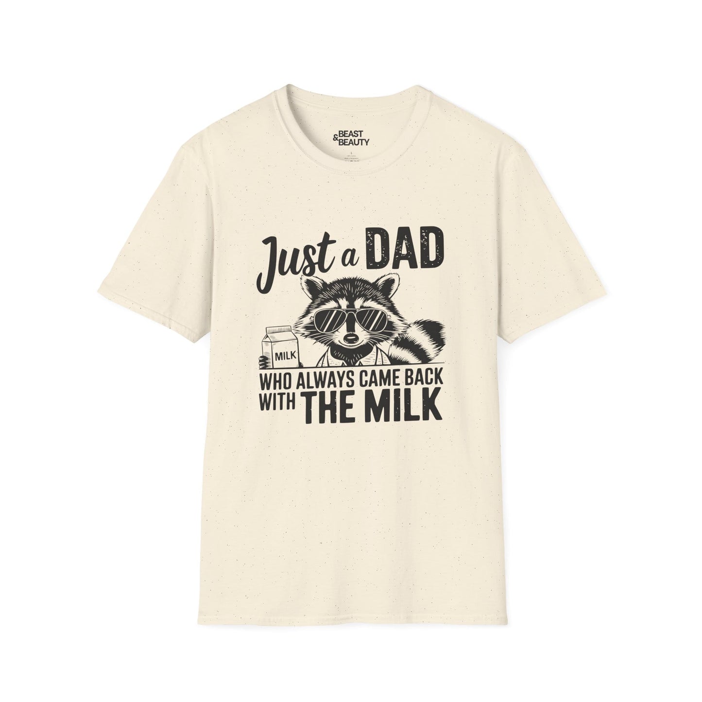 natural t-shirt with came back with the milk dad joke raccoon graphic tee