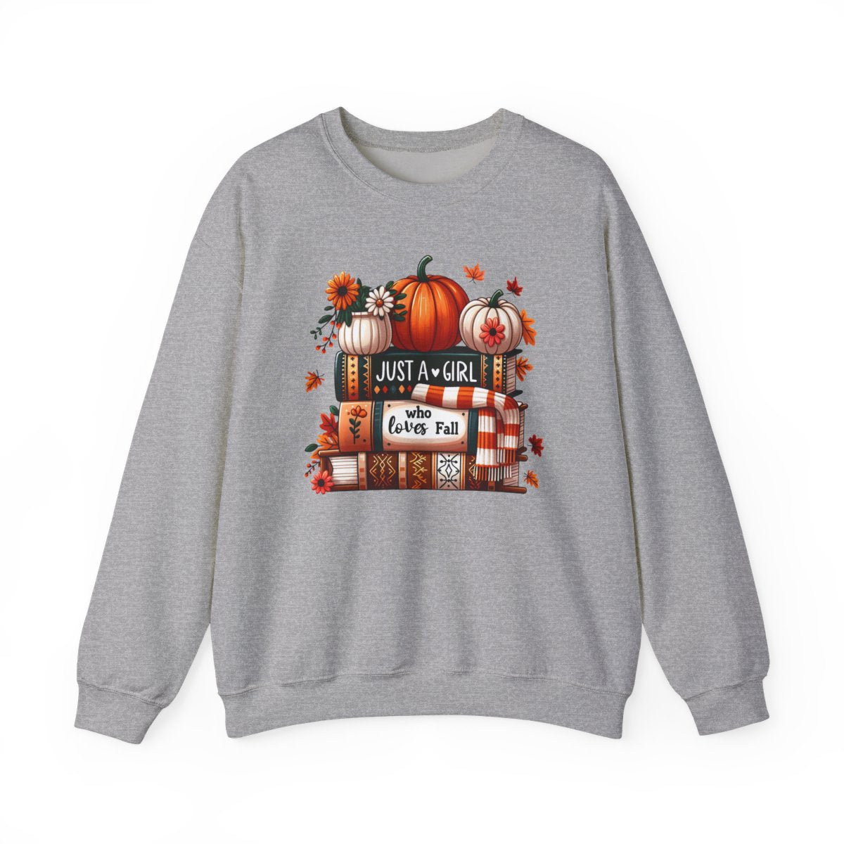 light pink sweatshirt with just a girl who loves fall design for autumn gift