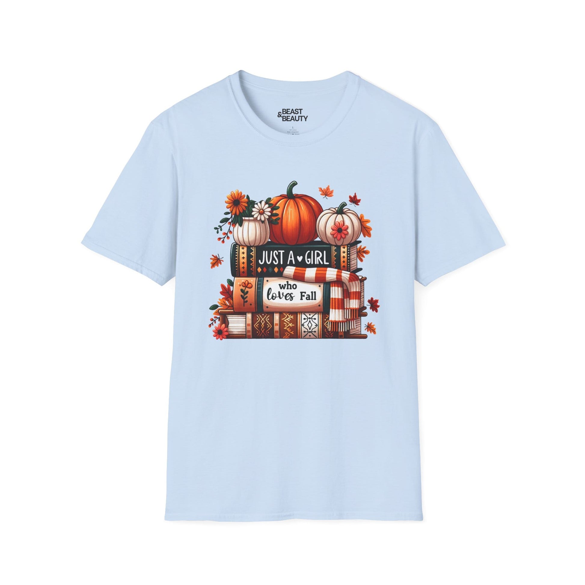 just a girl who loves fall t-shirt light blue t-shirt gift gift idea