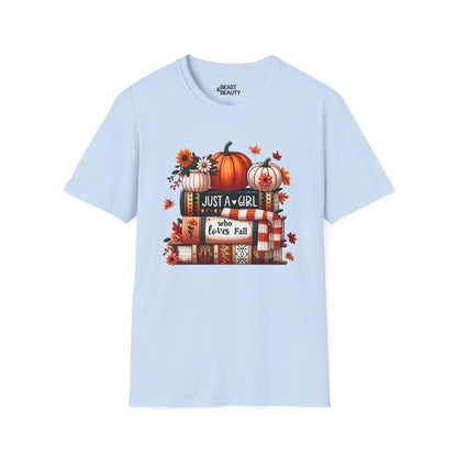 just a girl who loves fall t-shirt light blue t-shirt gift gift idea
