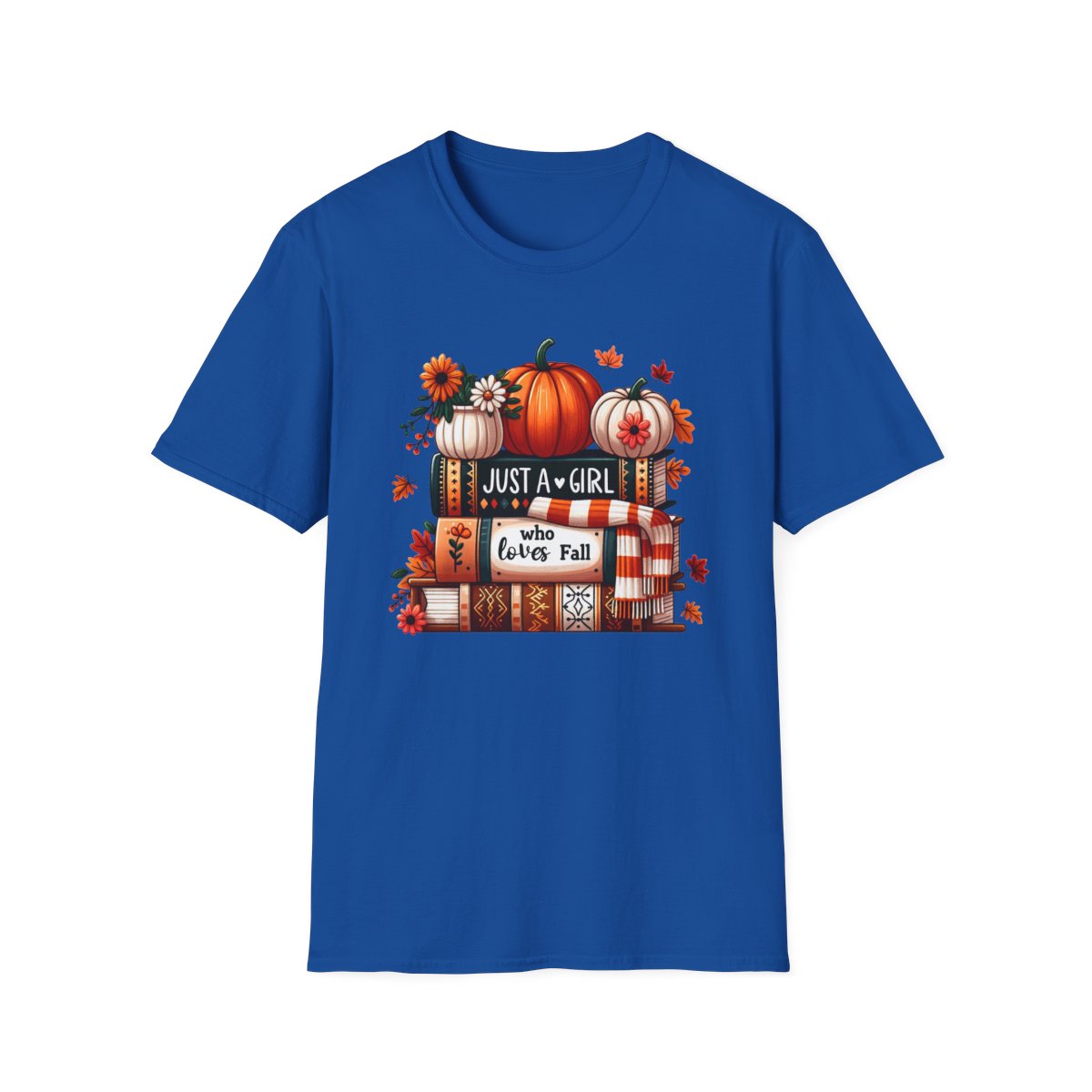 light blue graphic tee with cosy pumpkin autumn theme