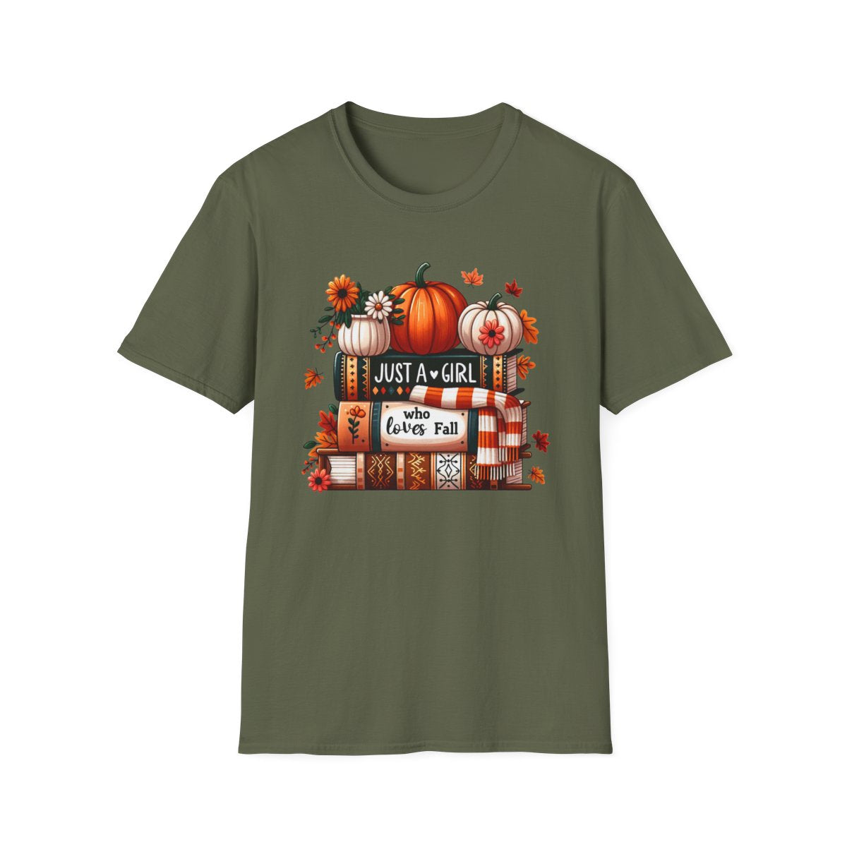 military green t-shirt with fall lover graphic print