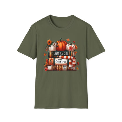 military green t-shirt with fall lover graphic print