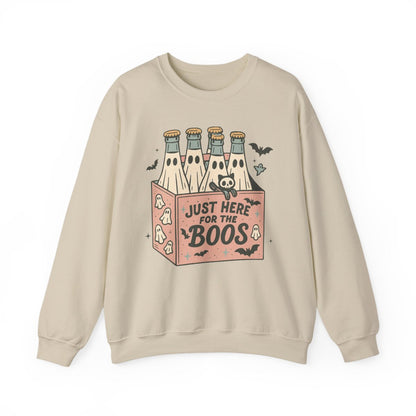 white sweatshirt with creepy cute ghost bottle halloween design