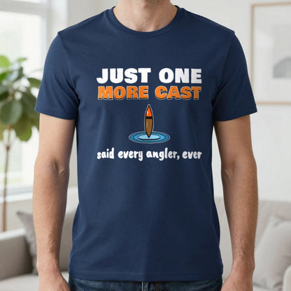 Just One More Cast Funny Fishing T-Shirt & Sweatshirt in Navy (T-Shirt), worn, our photo