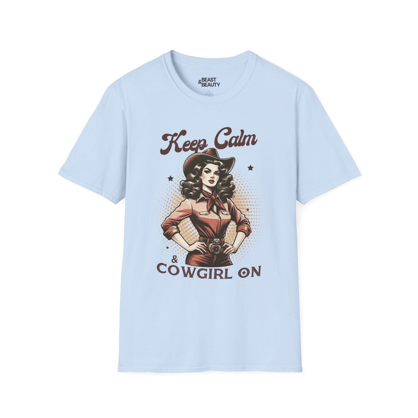 keep calm & cowgirl on t-shirt light blue t-shirt cowgirl gift idea