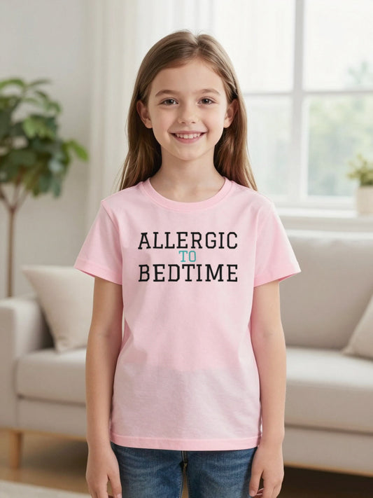 Kids Allergic To Bedtime T-Shirt, Sweatshirt & Hoodie worn by a child