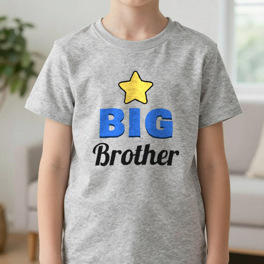 Kids Big Brother T-Shirt & Sweatshirt in Sport Grey (T-Shirt), worn, our photo