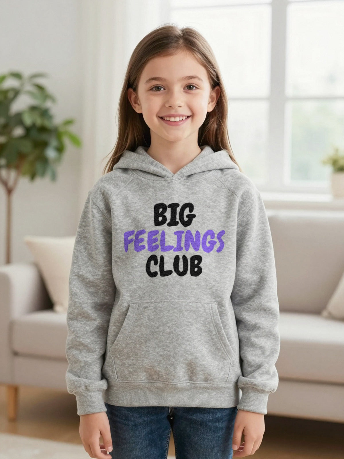 Kids Big Feelings Club T-Shirt, Sweatshirt & Hoodie Hoodie in Sport Grey, worn by a child