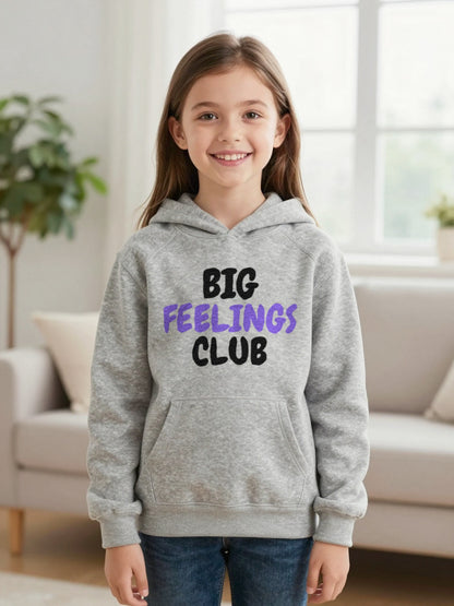 Kids Big Feelings Club T-Shirt, Sweatshirt & Hoodie Hoodie in Sport Grey, worn by a child