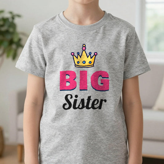 Kids Big Sister T-Shirt & Sweatshirt in Sport Grey (T-Shirt), worn, our photo