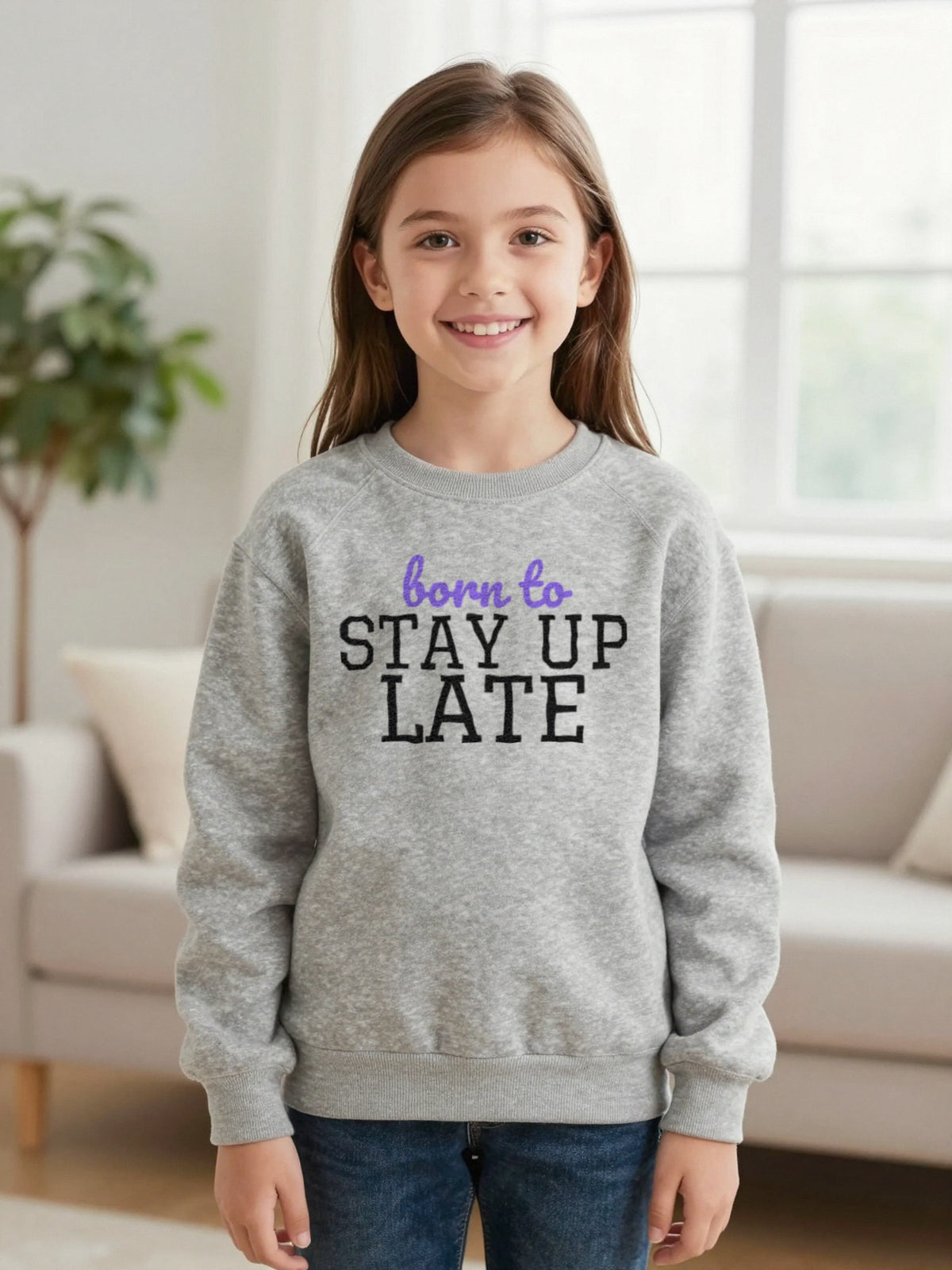 Kids Born To Stay Up Late T-Shirt, Sweatshirt & Hoodie worn by a child