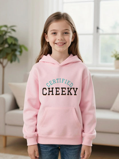 Kids Certified Cheeky T-Shirt, Sweatshirt & Hoodie Hoodie in Light Pink, worn by a child