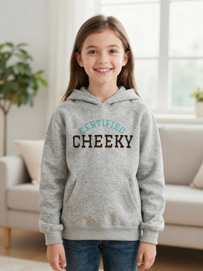 Kids Certified Cheeky T-Shirt, Sweatshirt & Hoodie Hoodie in Sport Grey, worn by a child