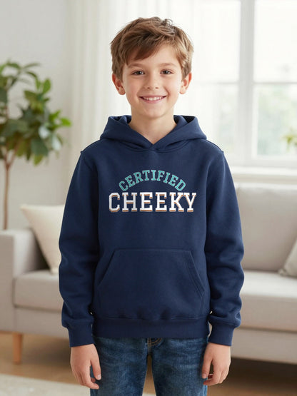Kids Certified Cheeky T-Shirt, Sweatshirt & Hoodie Hoodie in Navy, worn by a child