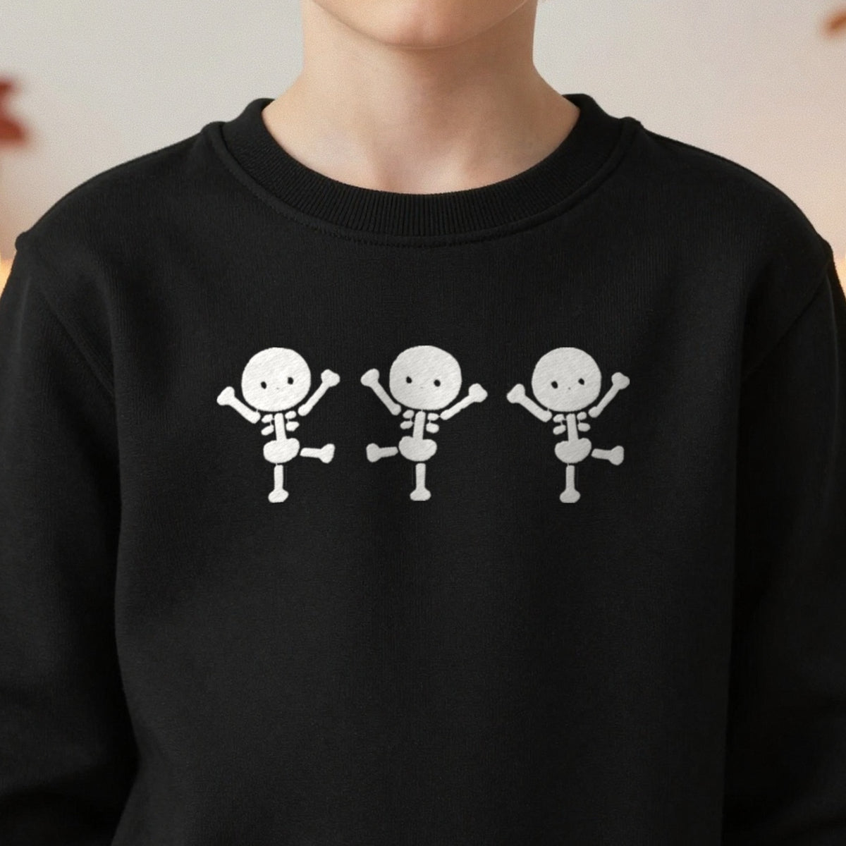 Kids Dancing Skeletons Embroidered Sweatshirt close-up