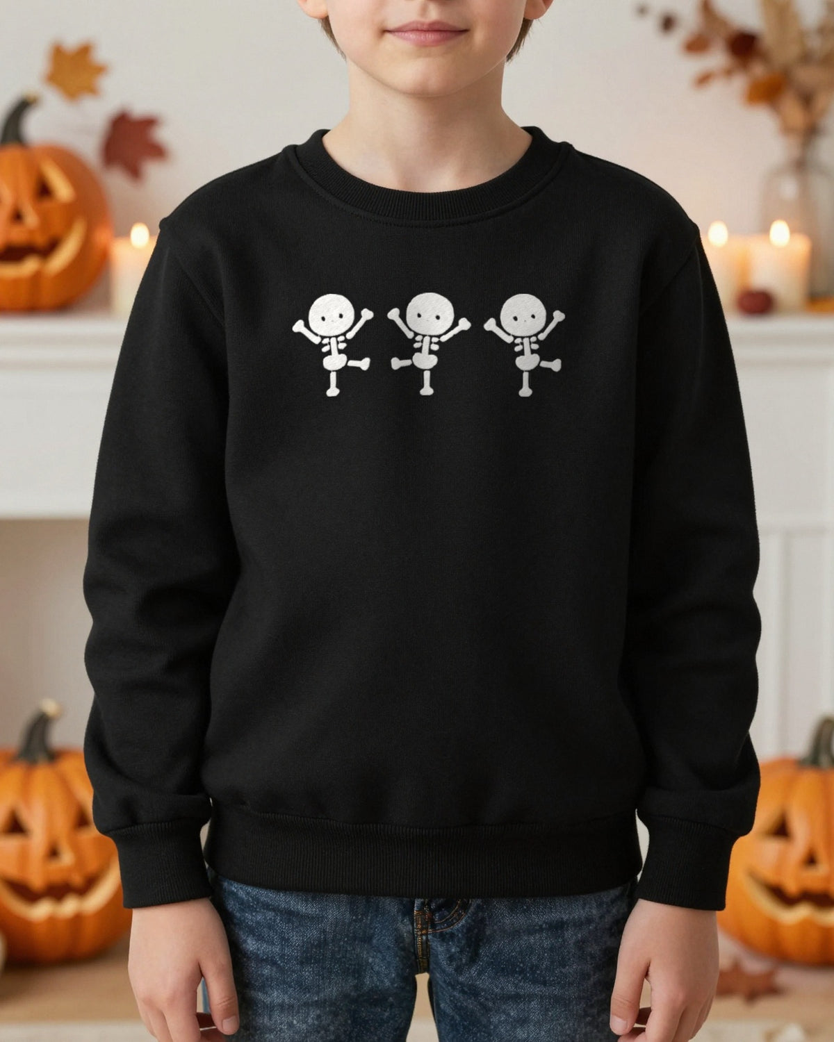 Kids Dancing Skeletons Embroidered Sweatshirt worn