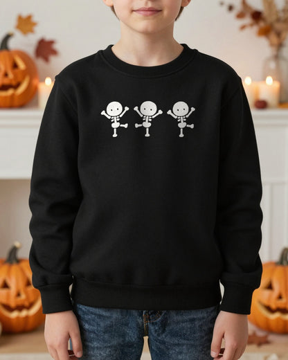 Kids Dancing Skeletons Embroidered Sweatshirt worn