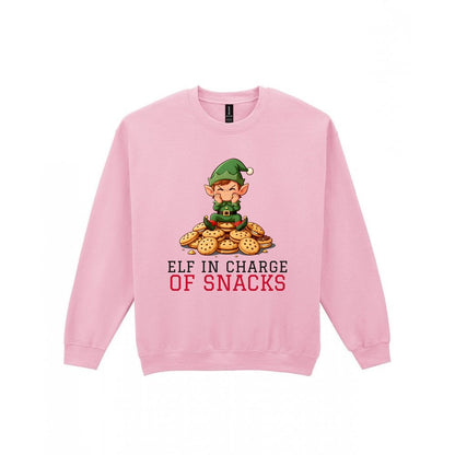 Kids Elf In Charge Of Snacks Christmas T-Shirt & Jumper Sweatshirt in Light Pink