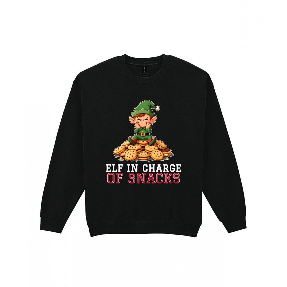 Kids Elf In Charge Of Snacks Christmas T-Shirt & Jumper Sweatshirt in Black