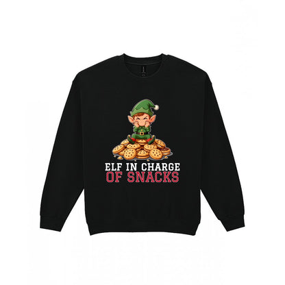 Kids Elf In Charge Of Snacks Christmas T-Shirt & Jumper Sweatshirt in Black