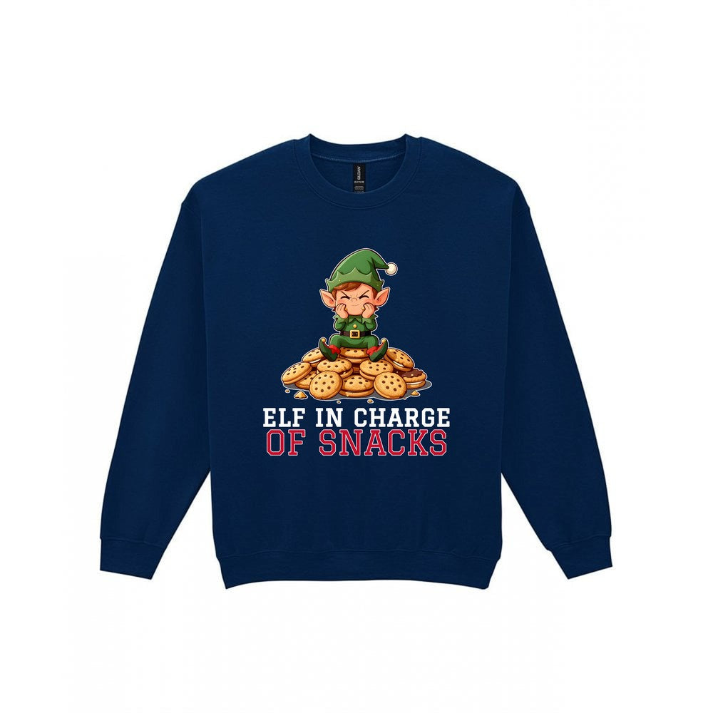 Kids Elf In Charge Of Snacks Christmas T-Shirt & Jumper Sweatshirt in Navy