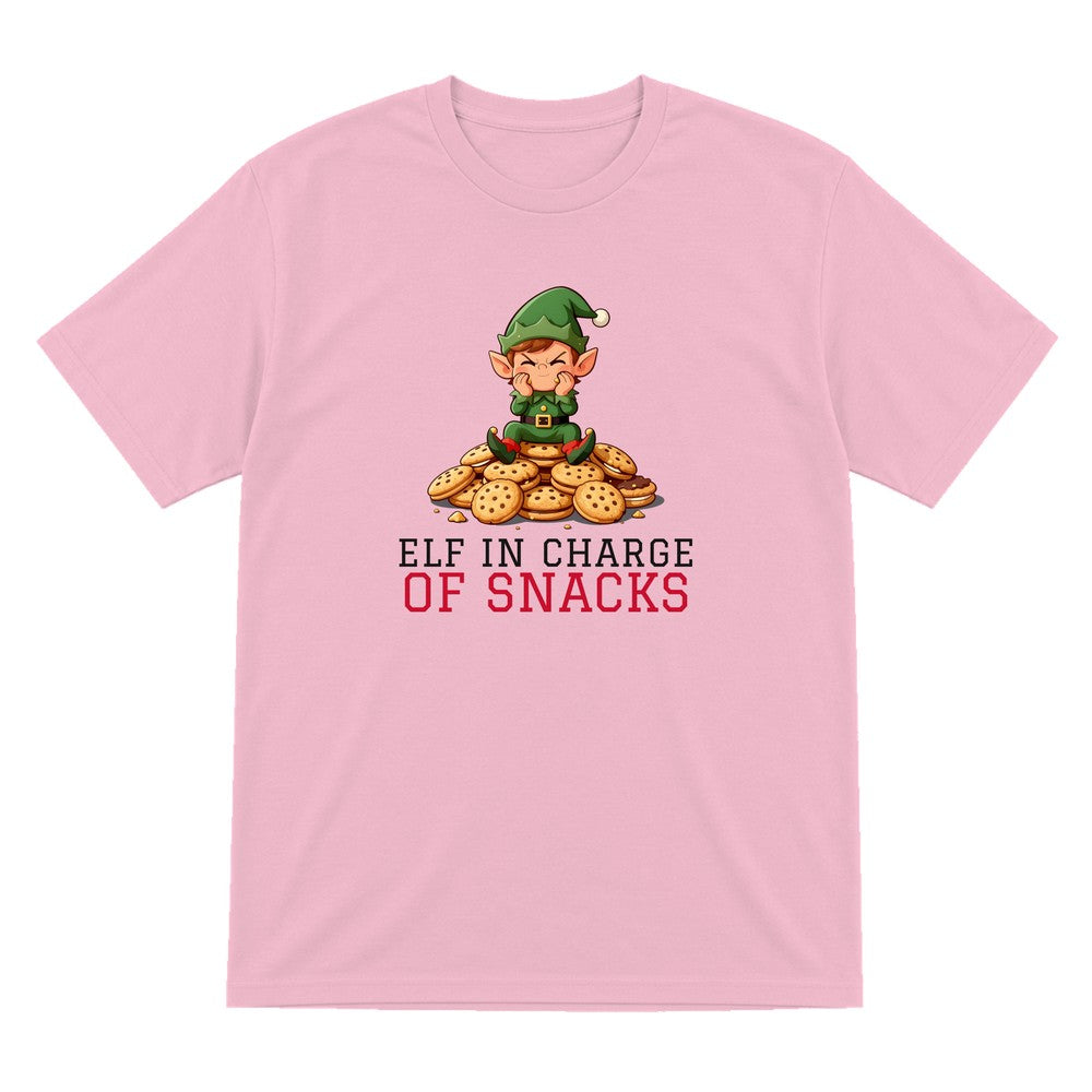 Kids Elf In Charge Of Snacks Christmas T-Shirt & Jumper T-Shirt in Light Pink