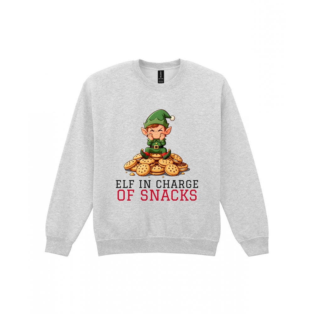 Kids Elf In Charge Of Snacks Christmas T-Shirt & Jumper Sweatshirt in Sport Grey