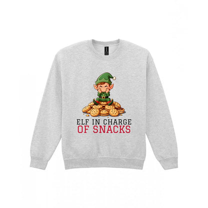 Kids Elf In Charge Of Snacks Christmas T-Shirt & Jumper Sweatshirt in Sport Grey