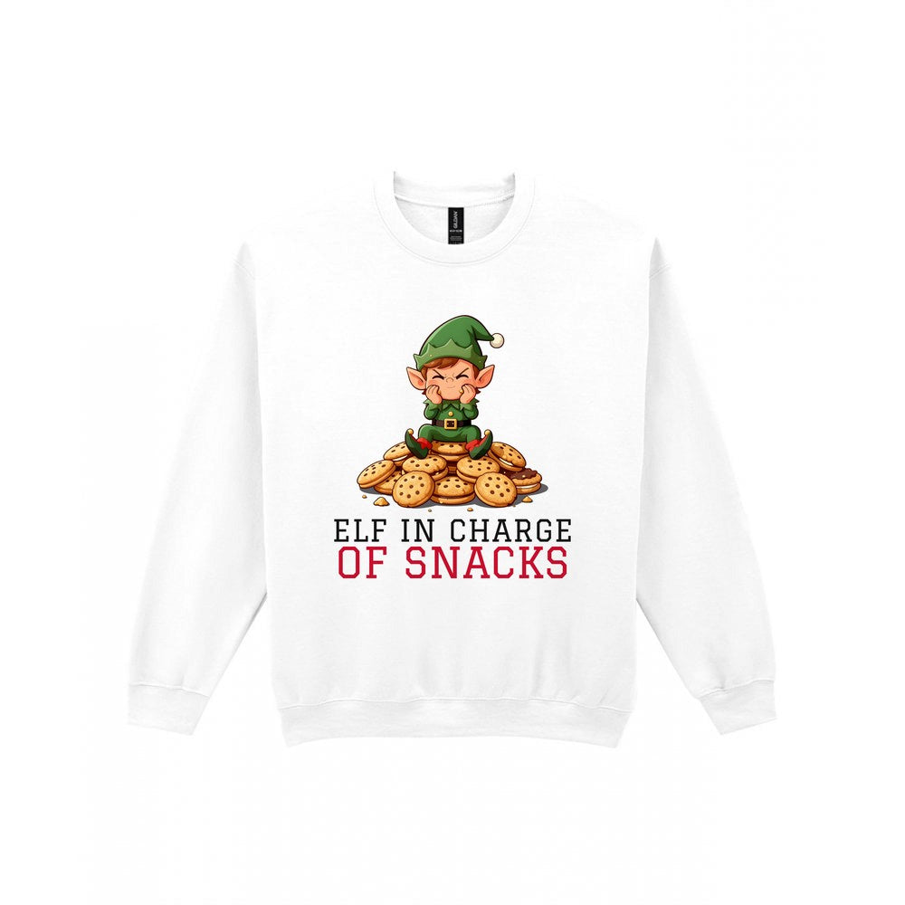 Kids Elf In Charge Of Snacks Christmas T-Shirt & Jumper Sweatshirt in White
