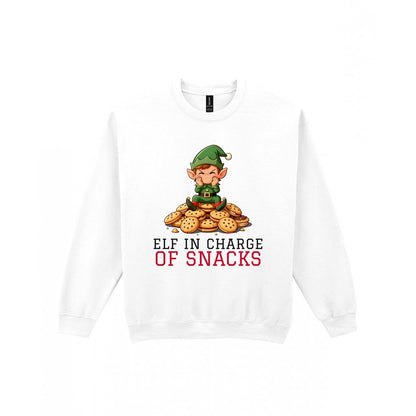 Kids Elf In Charge Of Snacks Christmas T-Shirt & Jumper Sweatshirt in White