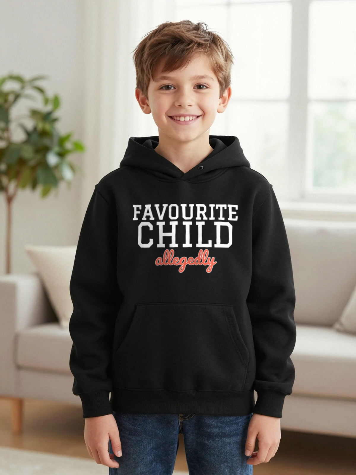 Kids Favourite Child Allegedly T-Shirt, Sweatshirt & Hoodie Hoodie in Black, worn by a child