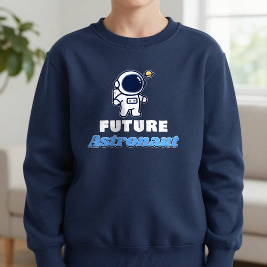 Kids Future Astronaut T-Shirt & Sweatshirt in Navy (Sweatshirt), worn, our photo