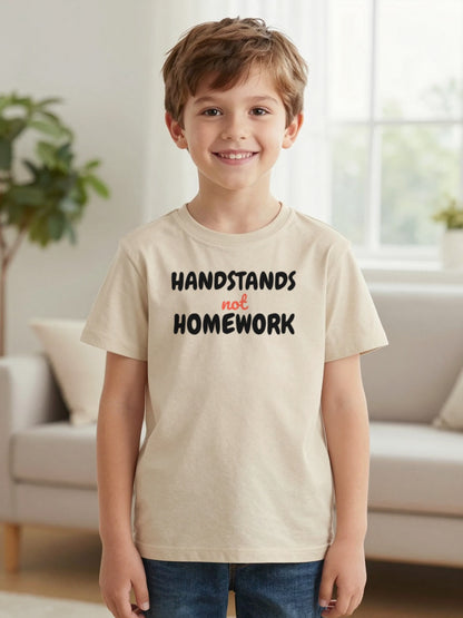 Kids Handstands Not Homework T-Shirt, Sweatshirt & Hoodie worn by a child, another colour