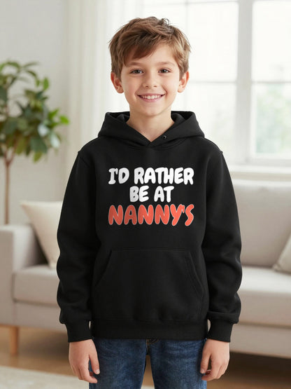 Kids I'd Rather Be At Nanny's T-Shirt, Sweatshirt & Hoodie Hoodie in Black, worn by a child