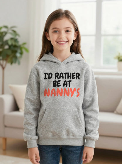 Kids I'd Rather Be At Nanny's T-Shirt, Sweatshirt & Hoodie Hoodie in Sport Grey, worn by a child