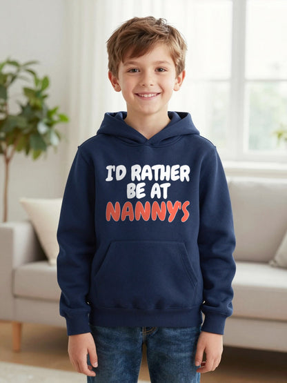 Kids I'd Rather Be At Nanny's T-Shirt, Sweatshirt & Hoodie Hoodie in Navy, worn by a child