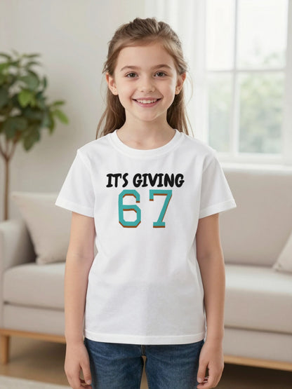Kids It's Giving 67 T-Shirt, Sweatshirt & Hoodie worn by a child, another colour