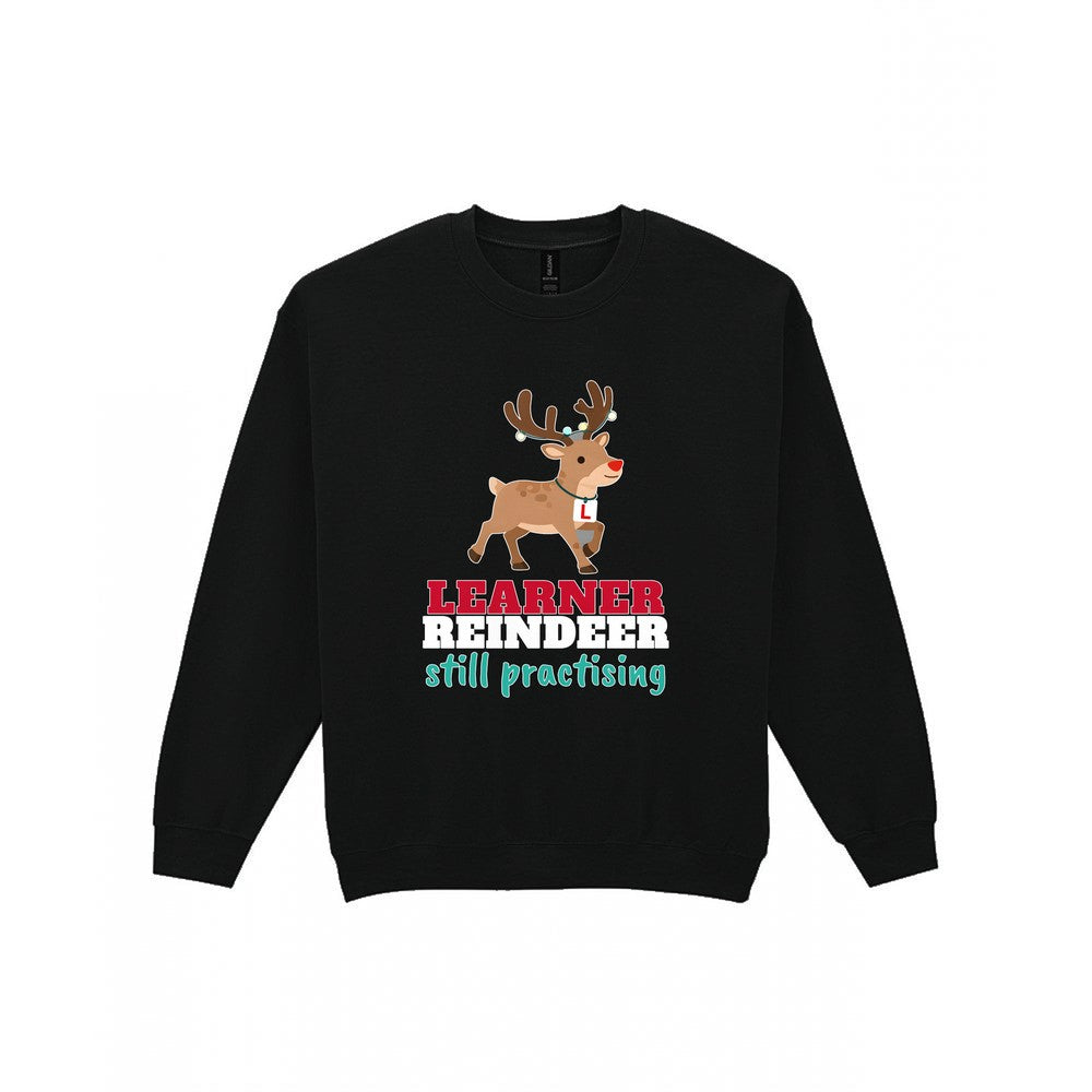 Kids Learner Reindeer Christmas T-Shirt & Jumper Sweatshirt in Black