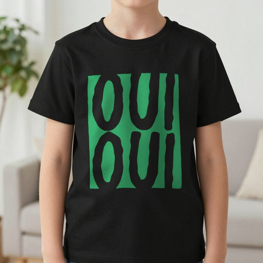 Kids Oui Oui Graphic T-Shirt in Black, worn, our photo