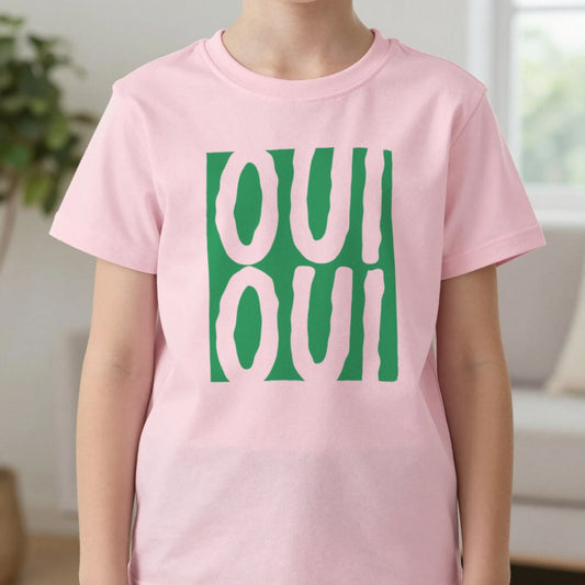 Kids Oui Oui Graphic T-Shirt in Pink, worn, our photo