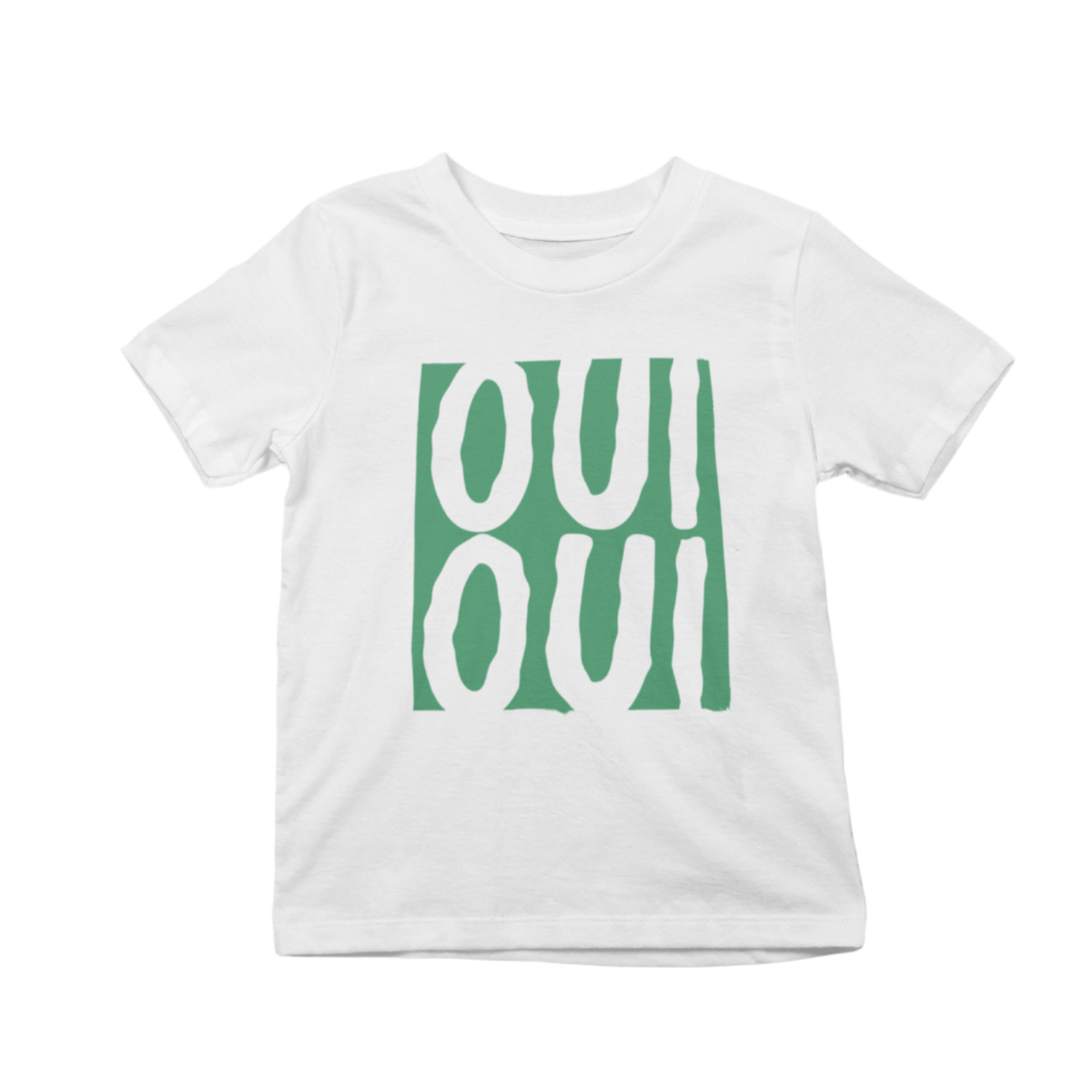 white kids oui oui graphic tee with french-inspired retro artwork
